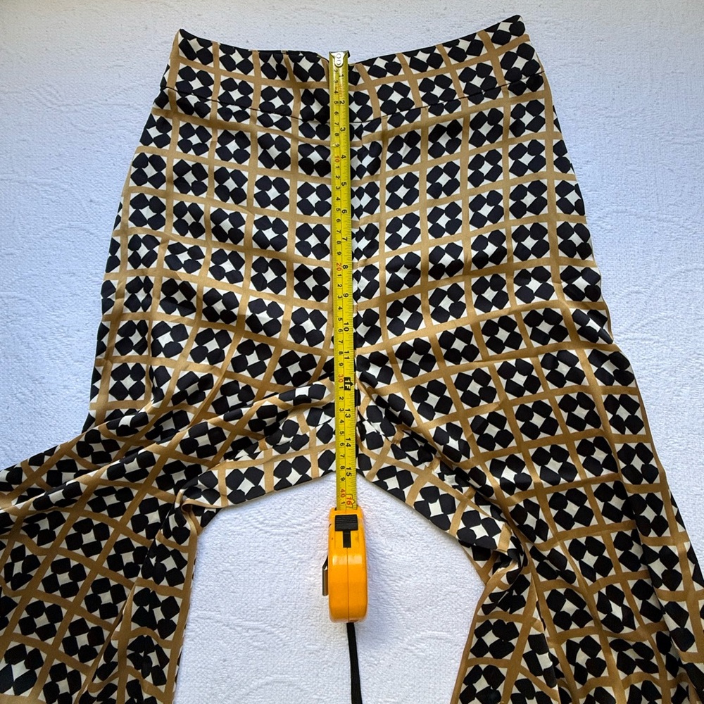ZARA Printed Wide Leg Pants Geometric Camel & Black Side Zip Size M Boho - Picture 6 of 15